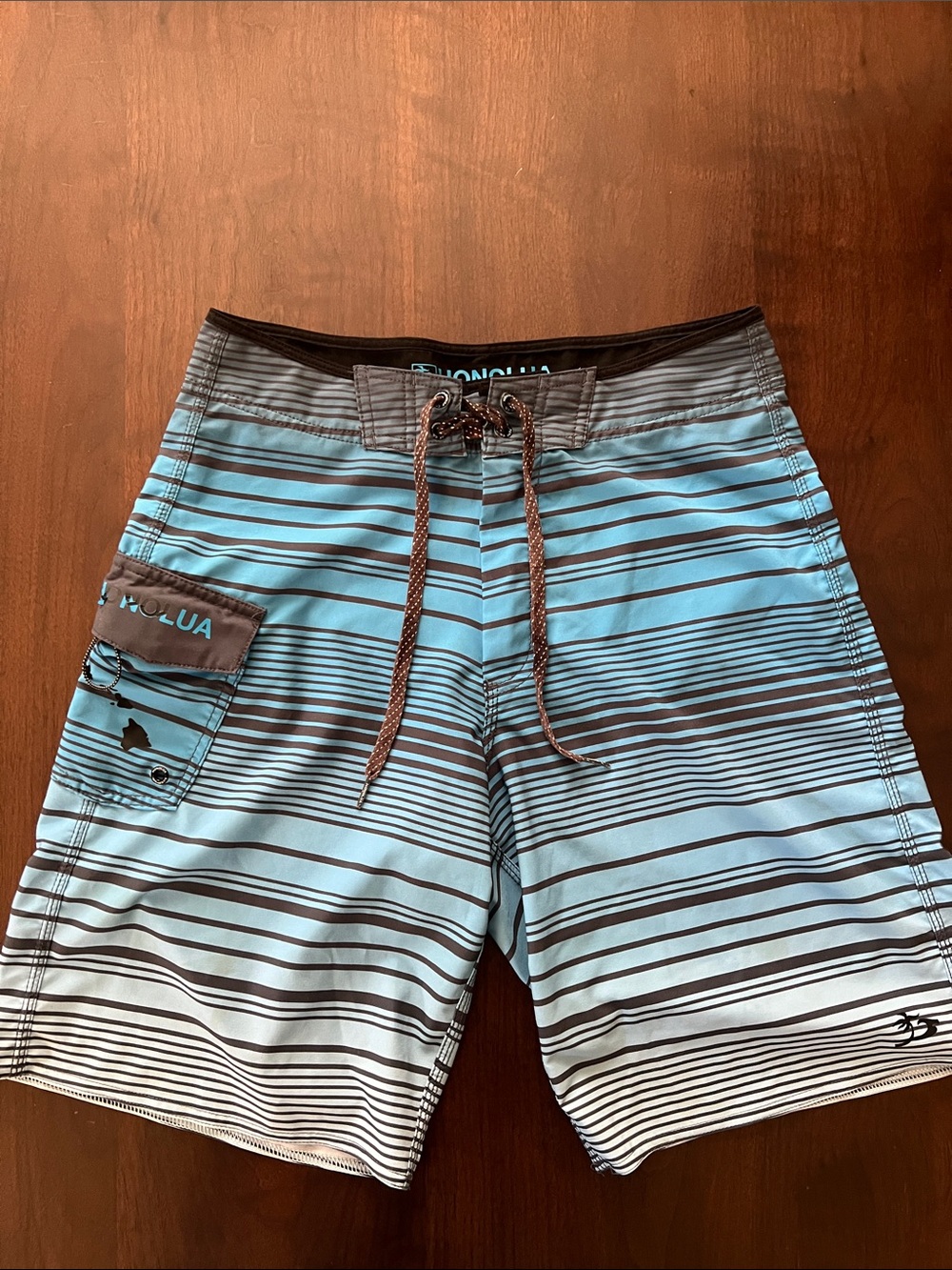 Light Blue Striped Men’s Board Shorts with Side Pocket
